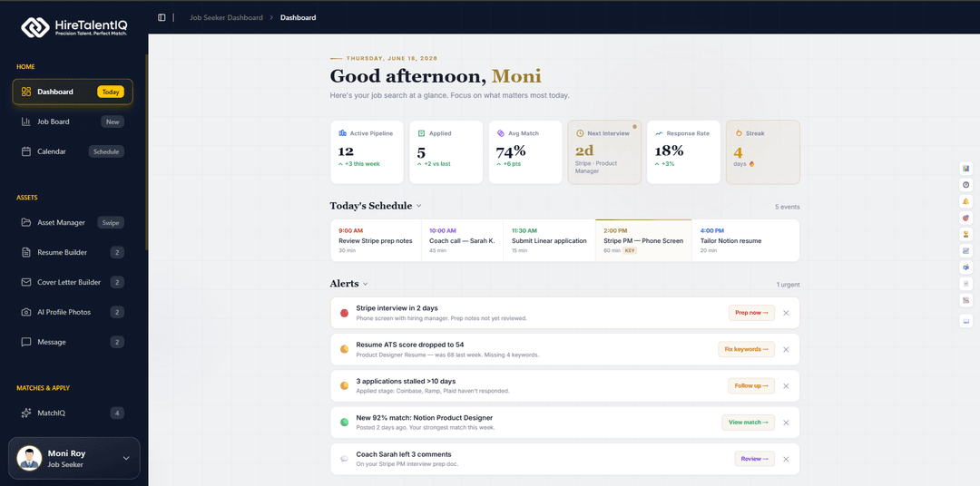 Job Seeker dashboard for HireTalentIQ